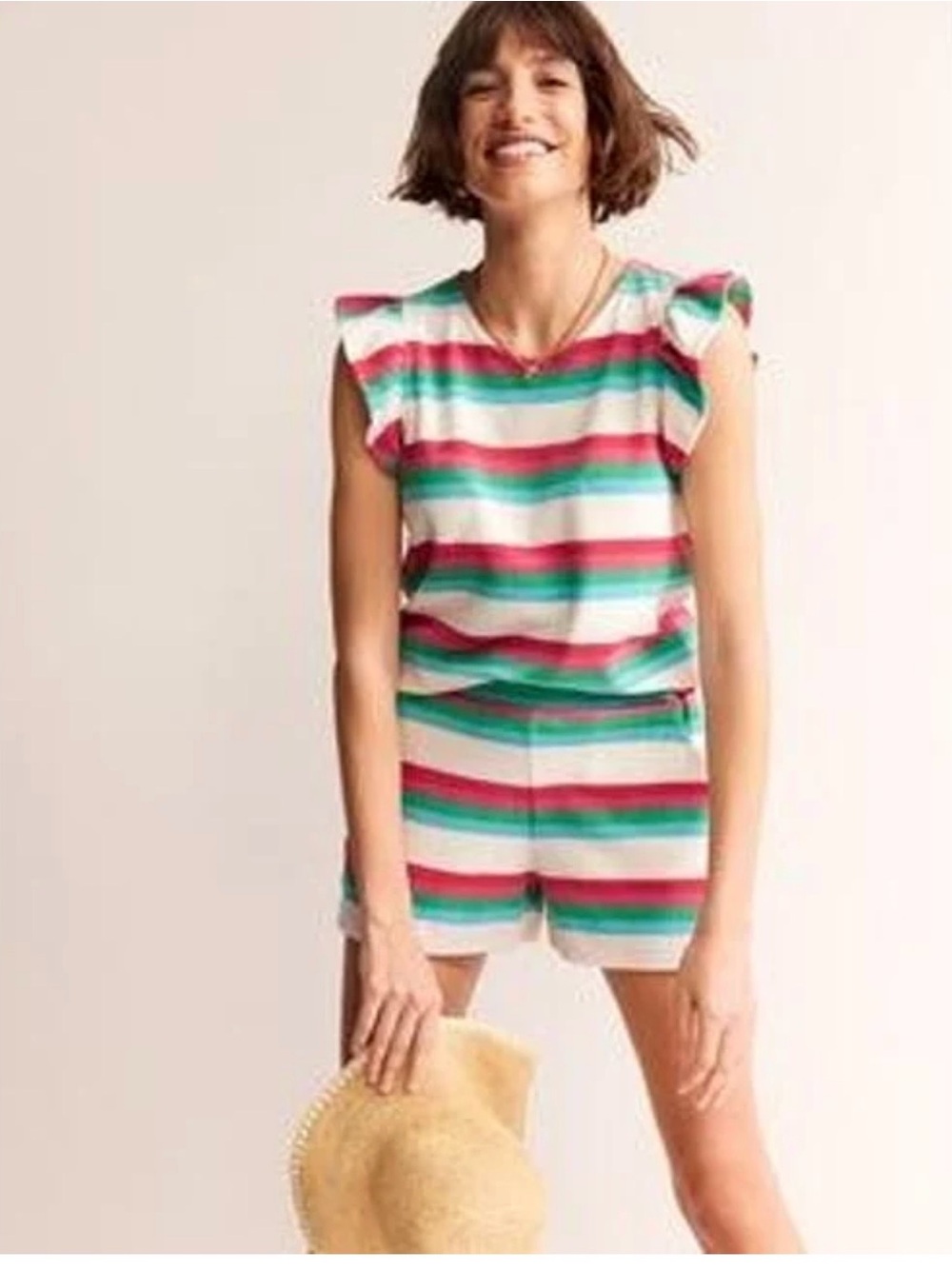 Boden Coastal Striped Two Piece Matching Set Pink Green White XS\2
